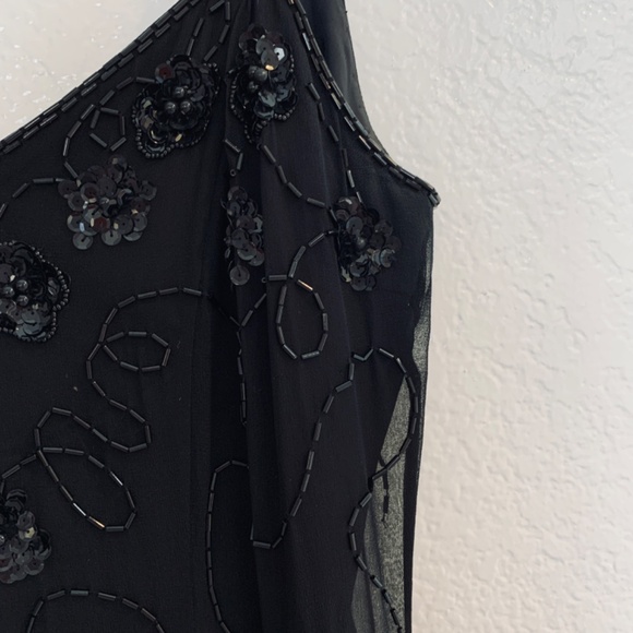 Vintage Rampage Silk Black Maxi Dress Size 7 Sequins Beads 90's Whimsy Goth Prom - Picture 7 of 14